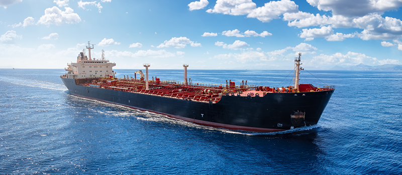 A crude oil tanker sailing across the ocean