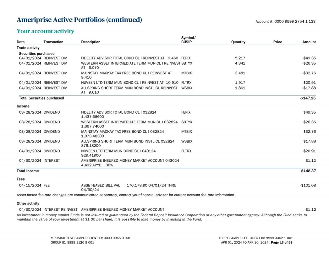 Investment Accounts | Ameriprise Online Statement Guide